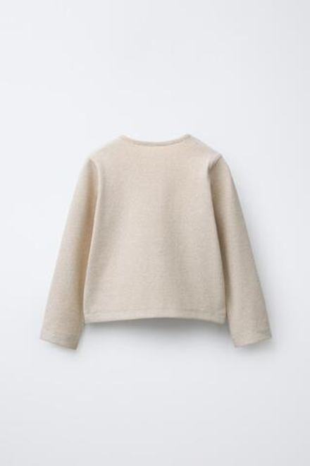 ZARA ФУТБОЛКА В РУБЧИК С БЛЁСТКАМИ, ЗОЛОТИСТЫЙ