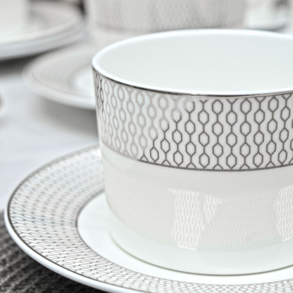 Чайный набор 12 предметов 250мл "Севилья серебро", костяной фарфор