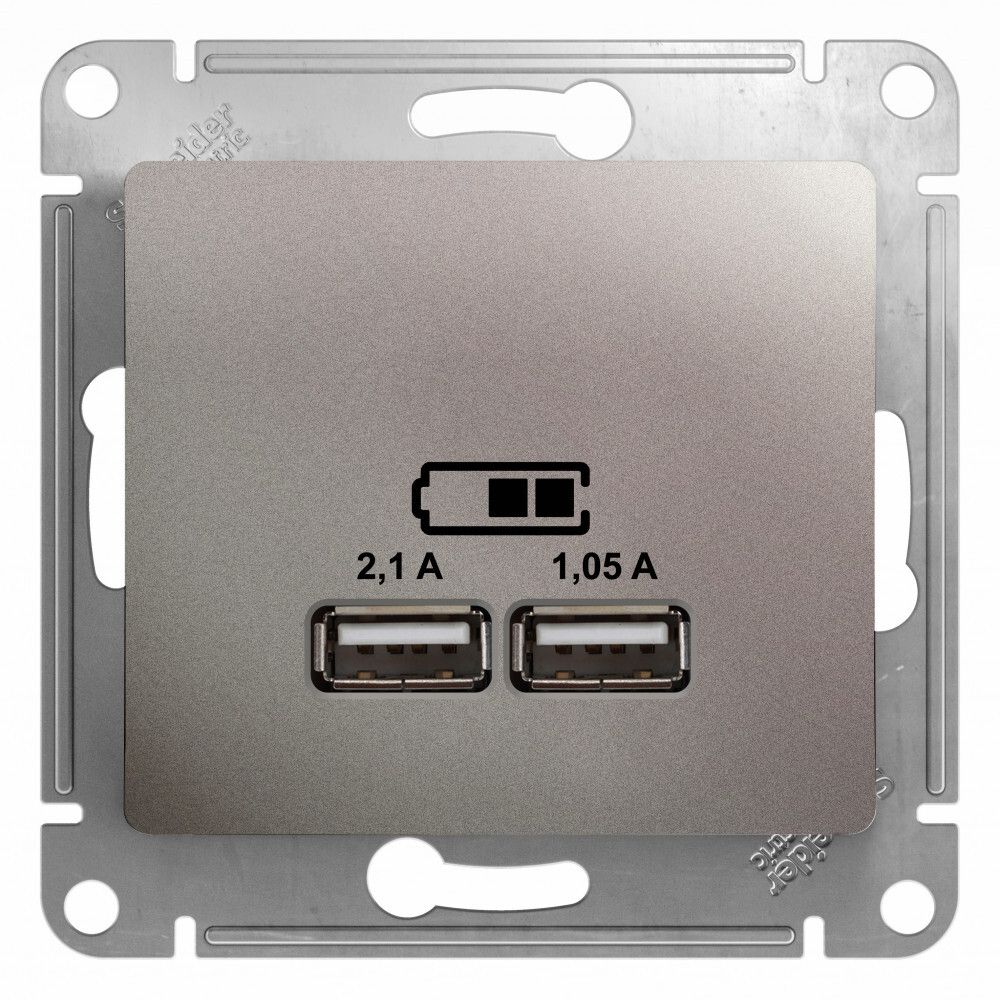 USB Розетка A+A, 5В/2,1 А, 2х5В/1,05 А, механизм, Платина GLOSSA SE