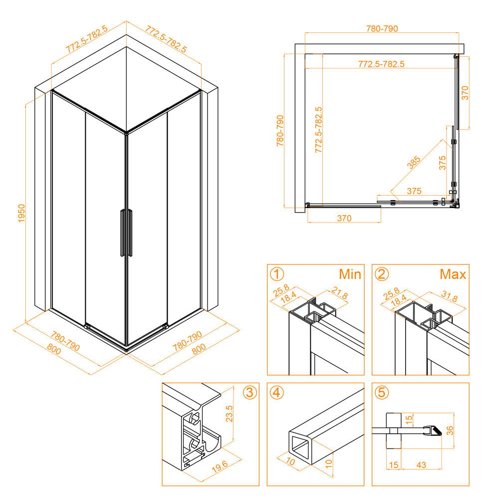Душевой уголок RGW SV-31B (Прозрачное, 800x800)