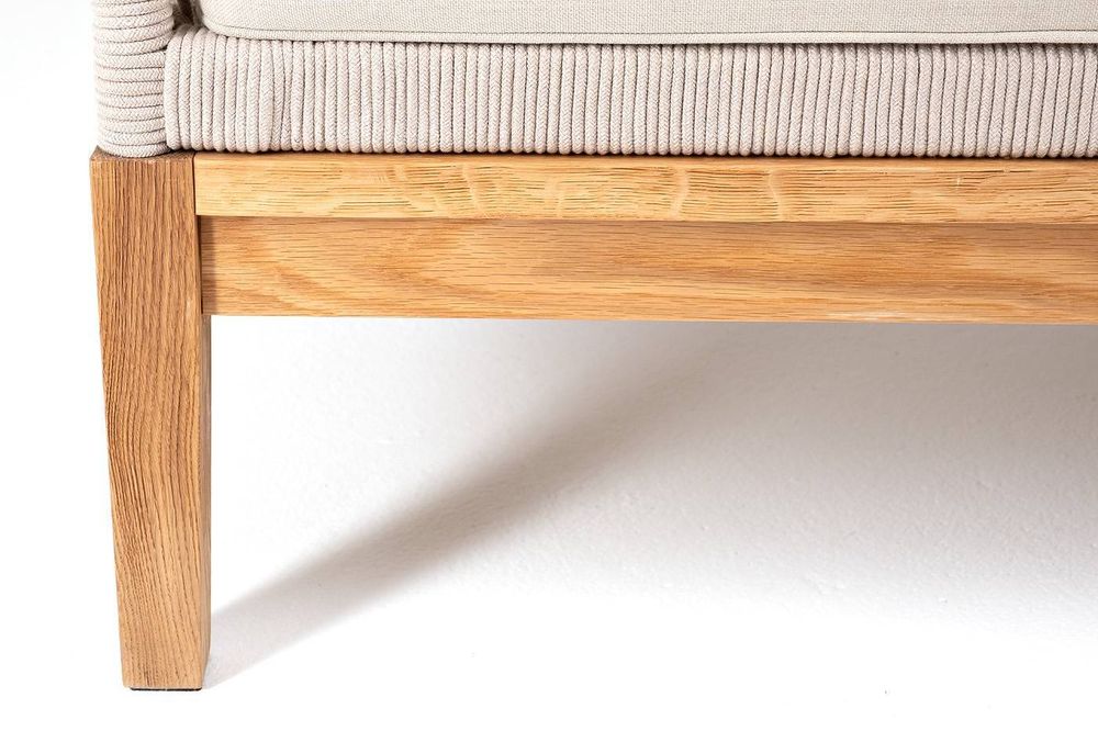 "Канны" правый модуль плетеный из роупа, основание дуб, роуп бежевый круглый, ткань бежевая 052