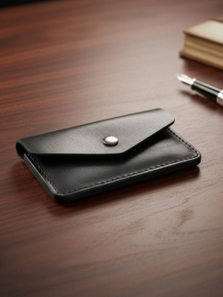 Картхолдер из натуральной кожи на кнопке (чёрный)
