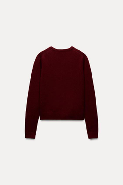 ZARA БАЗОВЫЙ КАРДИГАН ИЗ 100% ШЕРСТИ, ГРАНАТОВЫЙ