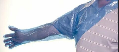 Перчатки ветеринарные с наплечником для ИО, 25 мкм, 120 см, 100 шт.