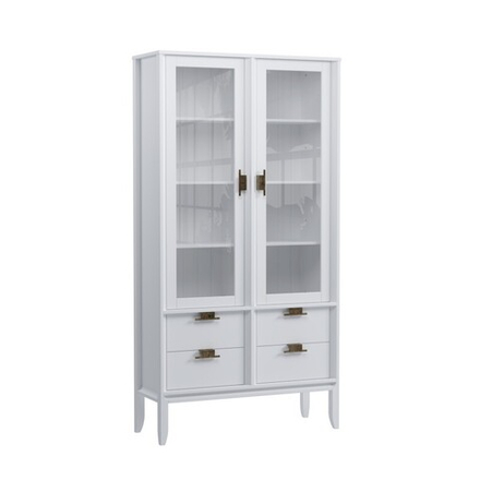 Шкаф для посуды «Бридж» широкий с 2-мя стеклянными дверями и 4-мя ящиками белый лак