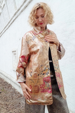 Двусторонний жакет, по мотивам фламандской шпалеры 17 века и текстильного панно «Древо Жизни» выполненного в технике ‘каламкари’ индийским художником Гураппа Четти