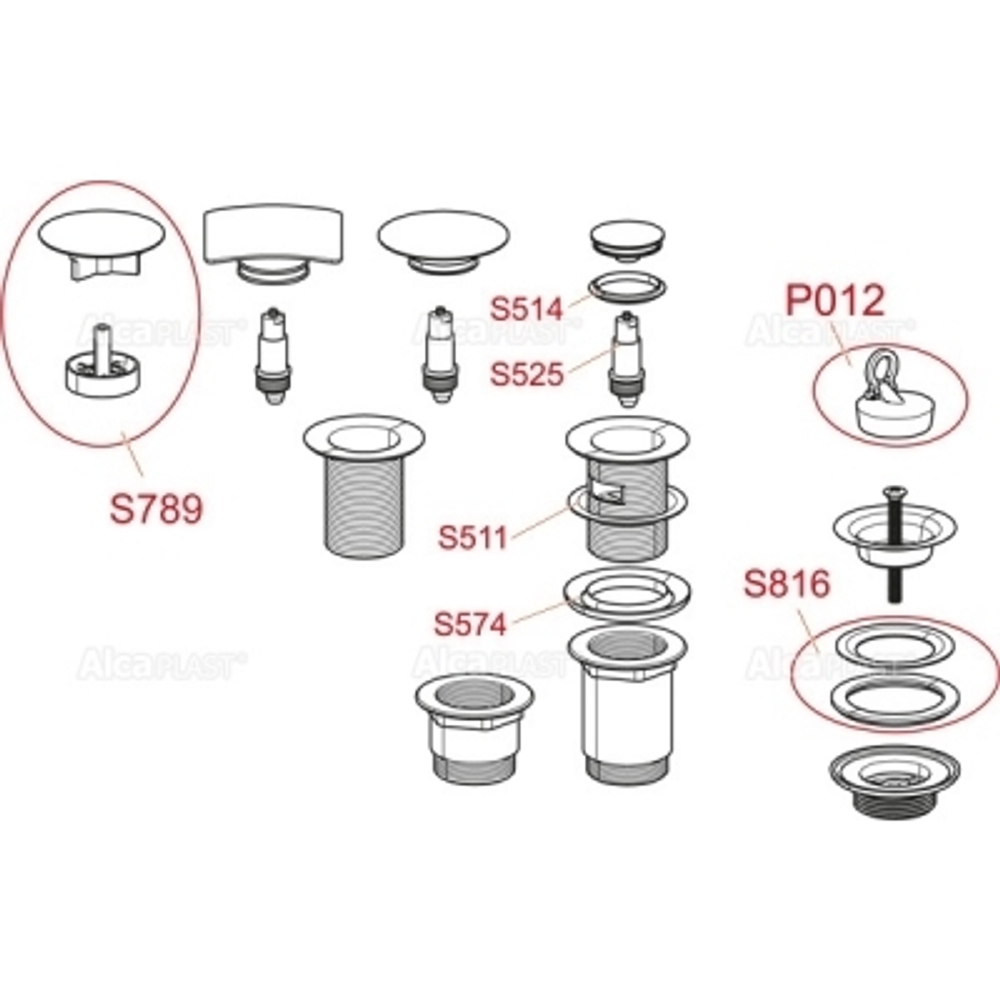 A391 Водослив для умывальника click/clack 5/4", цельнометаллический с малой заглушкой