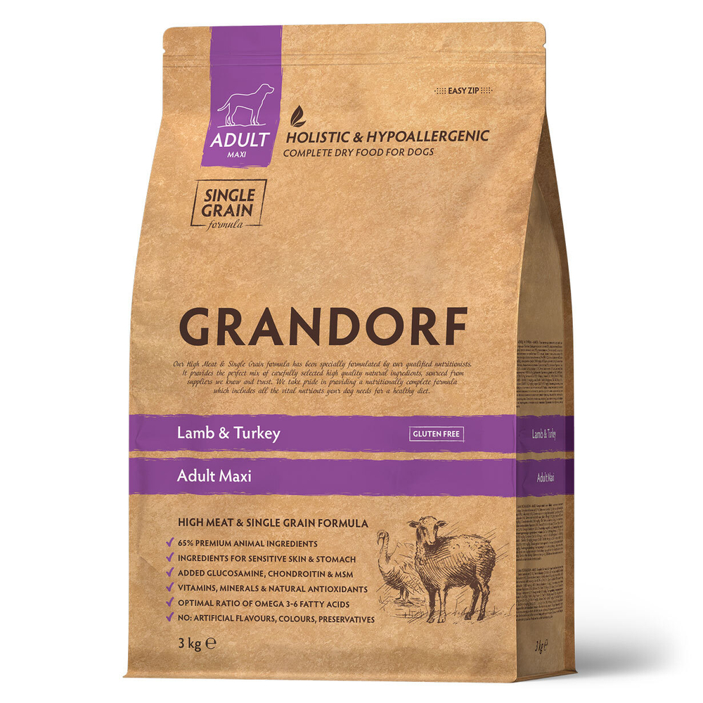 Grandorf Dog Maxi Lamb&Turkey Сухой корм для взрослых собак крупных  пород с ягненком и индейкой, 3 кг