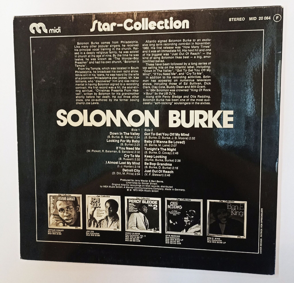 Винтажная виниловая пластинка LP Solomon Burke Star Collection (Germany 1976)