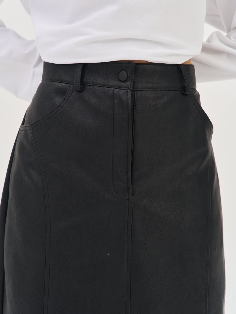 Юбка миди из эко-кожи "Уголь" женская