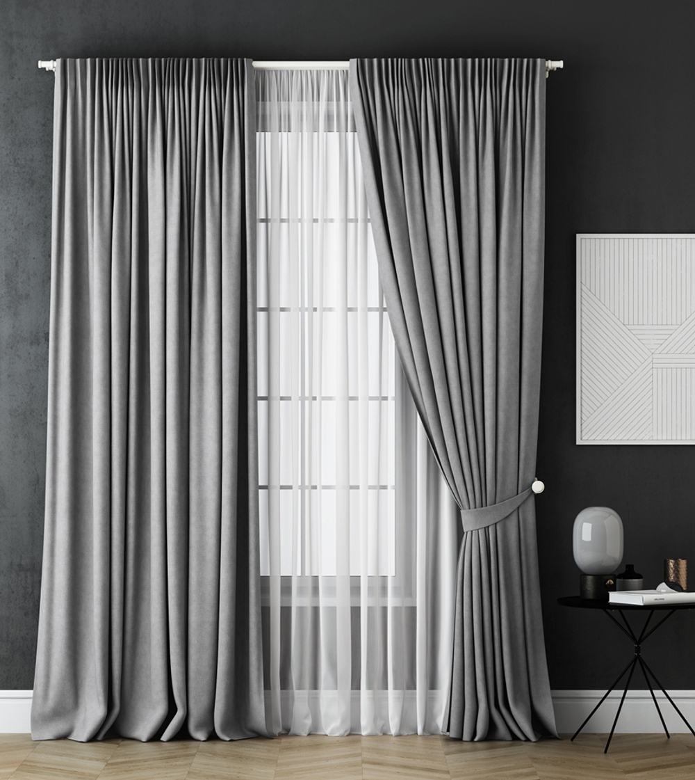 Комплект для спальни шторы и покрывало: КАСПИАН (арт. BL10-220-08)  - серый