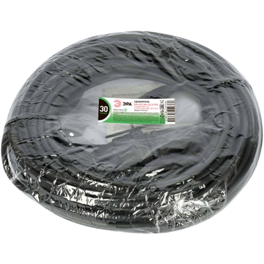 Удлинитель силовой ЭРА GREEN LINE BUH-KG-30m-3x2,5-IP44 в бухте 1 гнездо с крышкой с заземлением 30м КГ 3x2.5мм2 IP44 | Силовые удлинители