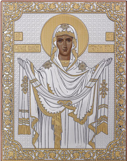 Покрова, икона прямоугольная без рамки, красное дерево 120х160