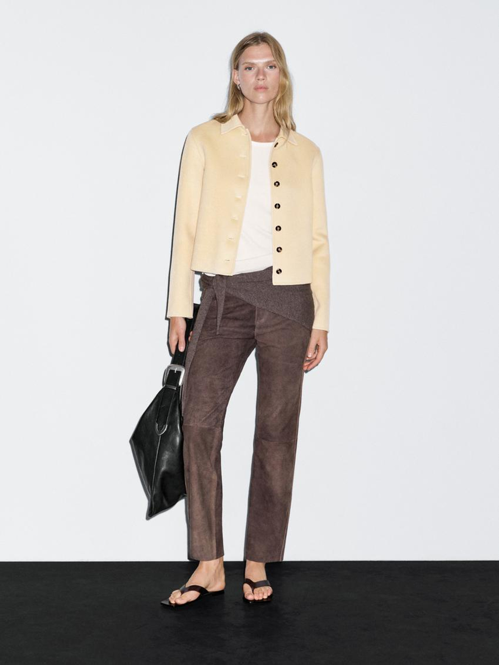 Massimo Dutti Короткое пальто из смесовой шерсти, светло-бежевый