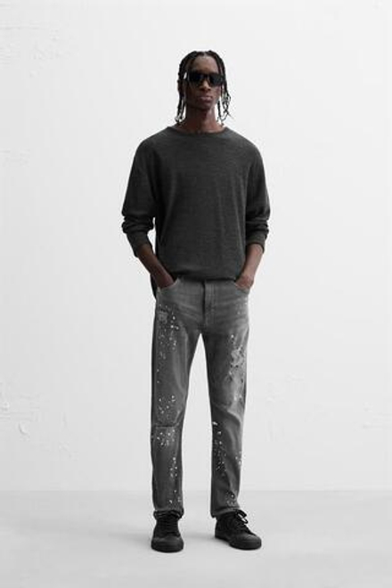 ZARA ДЖИНСЫ SKINNY FIT С РАЗРЕЗАМИ, СЕРЫЙ