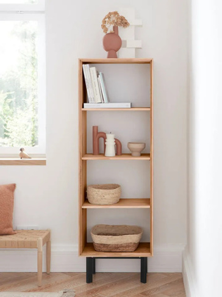 Дизайнерский стеллаж из массива дуба Виби 151х50х31 в стиле лофт, на металлических ножках