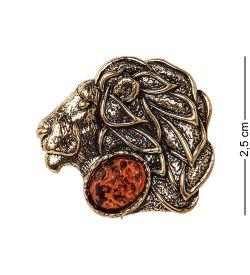 AM-2588 Брошь «Знак зодиака-Лев» (латунь, янтарь)