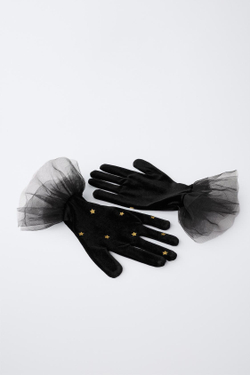 ZARA БАРХАТНЫЕ ПЕРЧАТКИ ДЛЯ КОСТЮМА ВЕДЬМЫ, ЧЕРНЫЙ