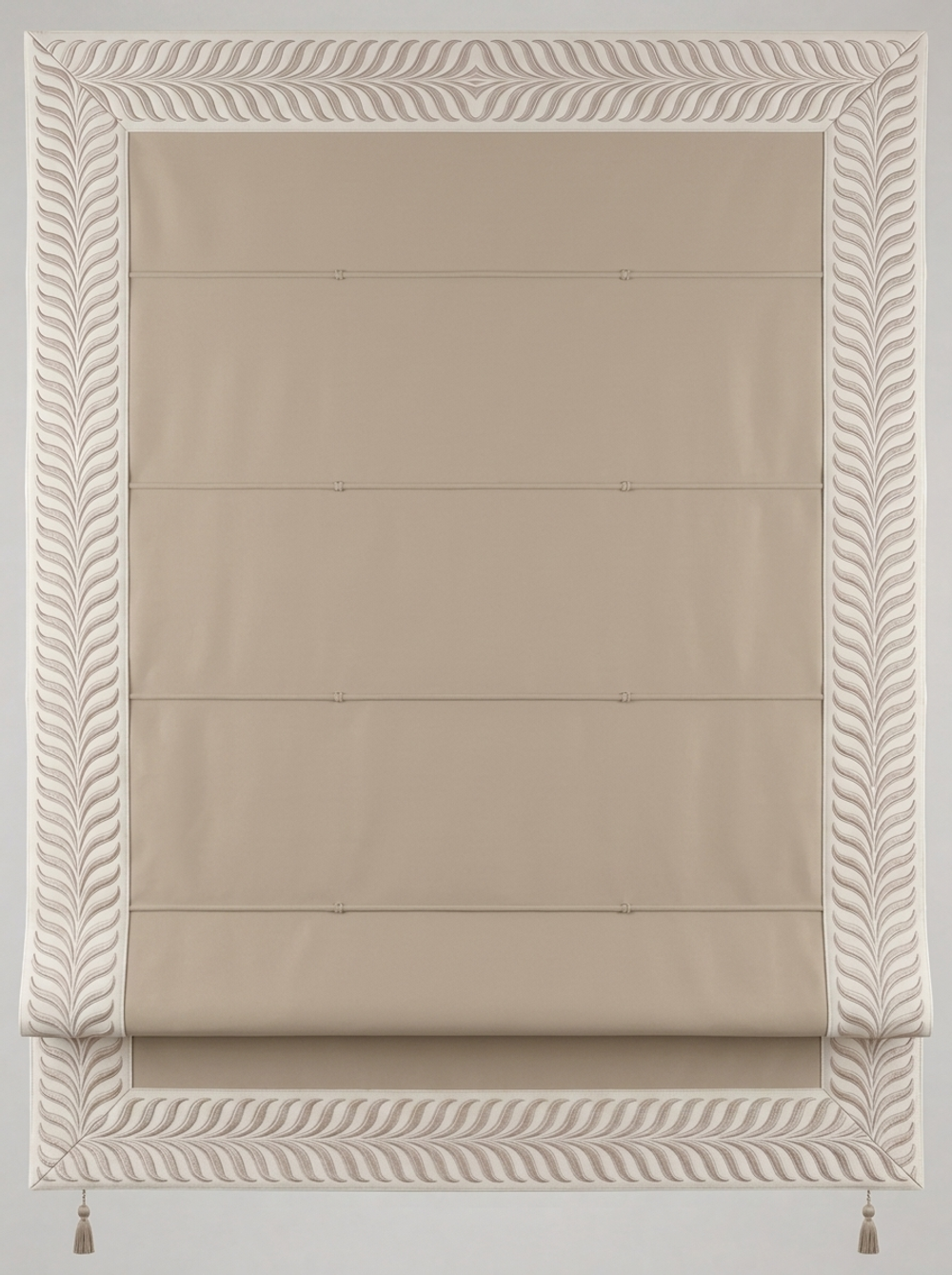 Римская штора Ecobella арт. Efes col. 104 с декоративным бордюром Te-Xo и карнизом