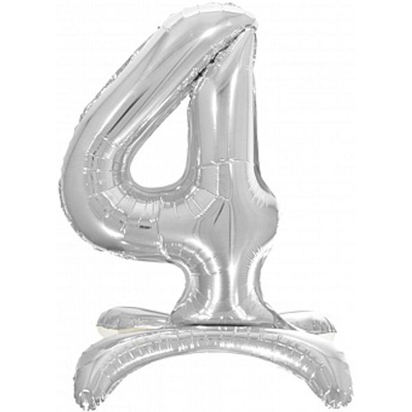 Фольгированная цифра 4, Серебряная на подставке, 81 см
