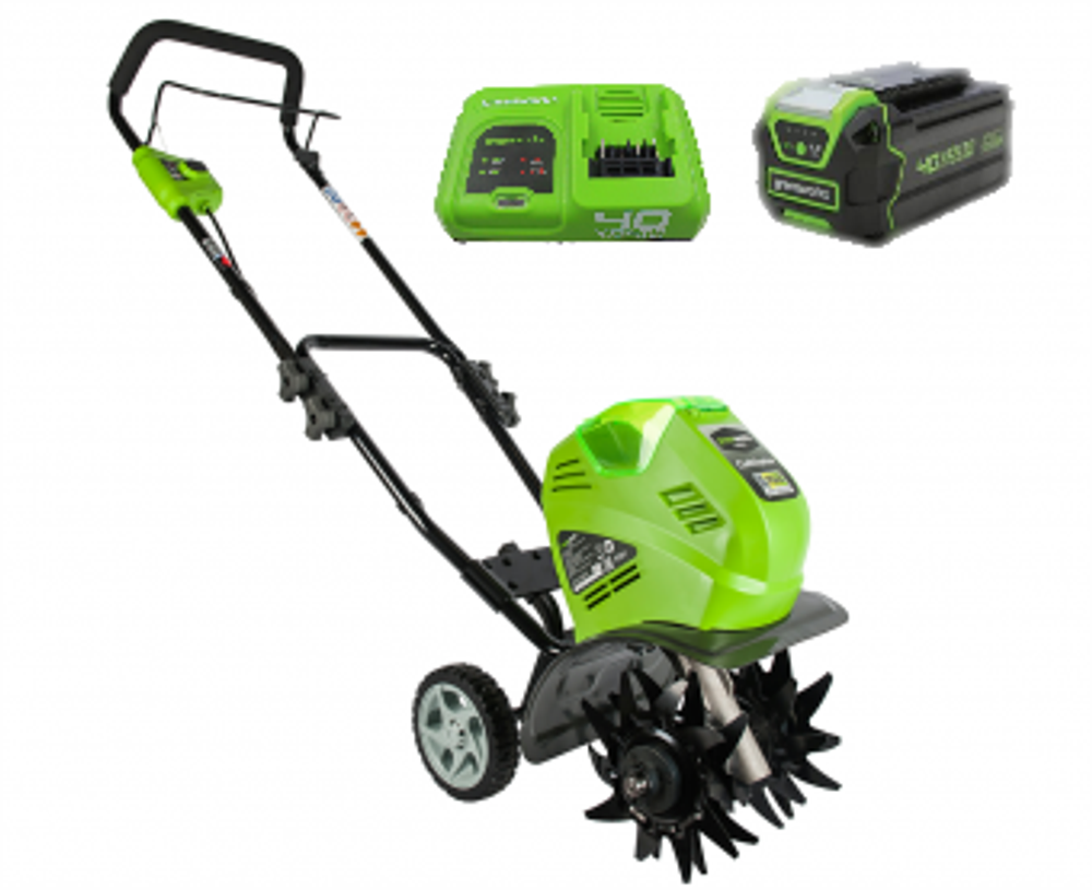 Аккумуляторный культиватор Greenworks G40TLK5B, 27087UGB 40v, АКБ 5 А·ч и быстрое ЗУ