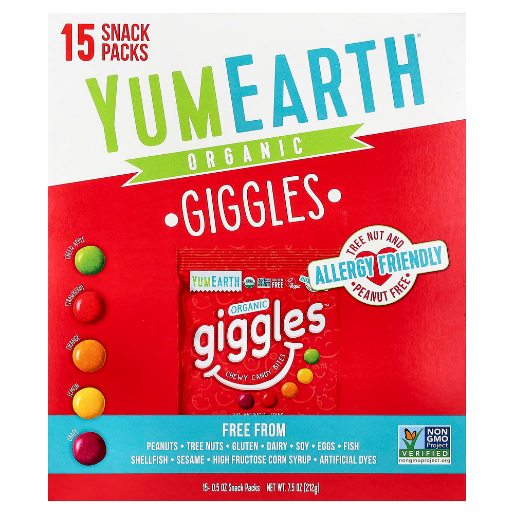 YumEarth, iHerb, органические снеки, фруктовый вкус, 15 упаковок по 14 г (0,5 унции)
