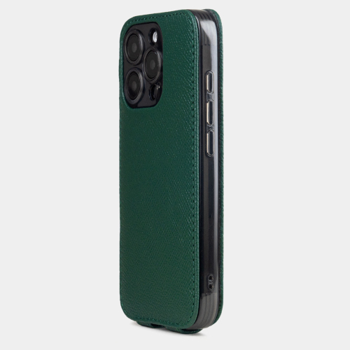 Чехол iPhone 16 Pro натуральная кожа сафьяно, зеленого цвета