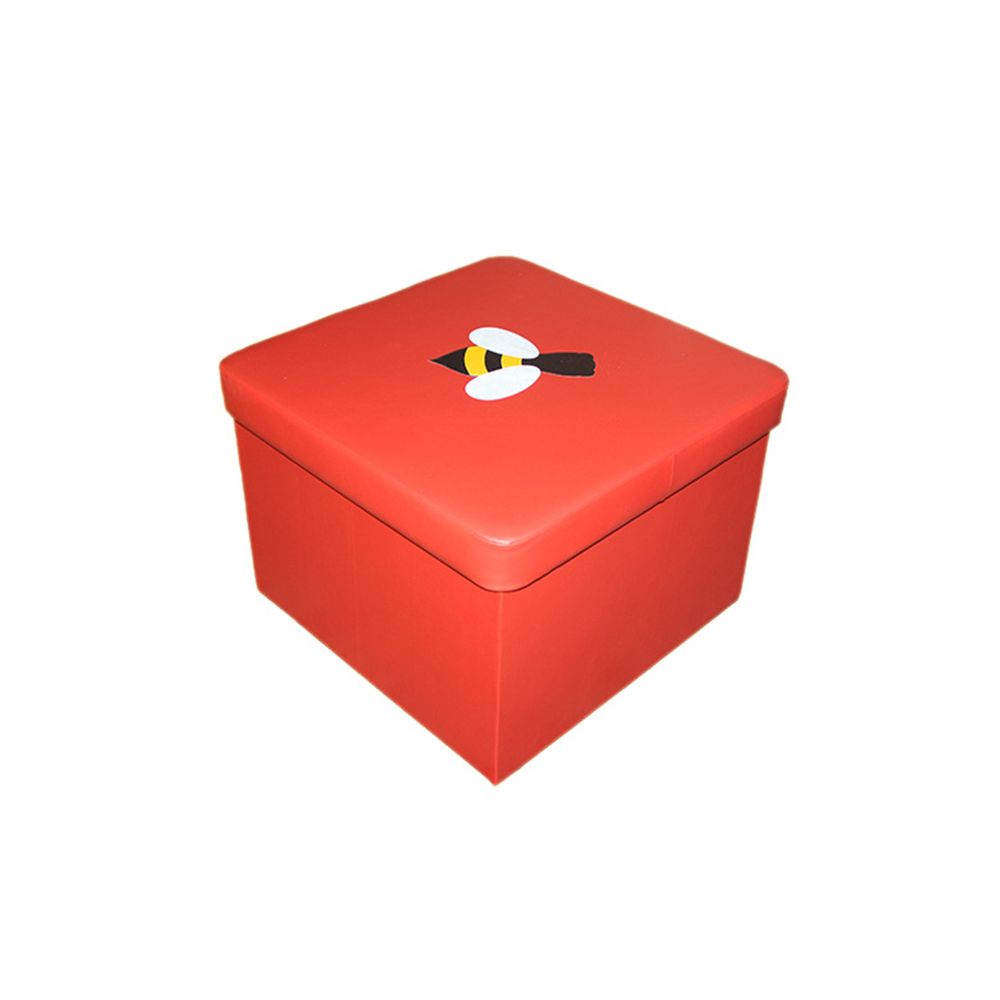 Пуф с аппликацией квадратный (с ящиком для игрушек) красный