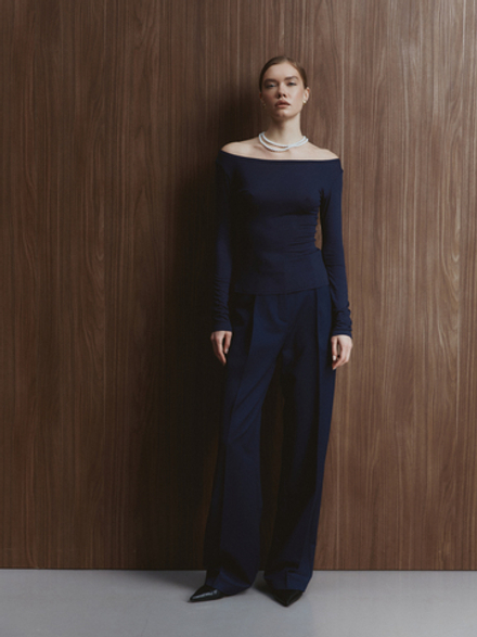 Лонгслив из вискозы, цвет тёмно-синий