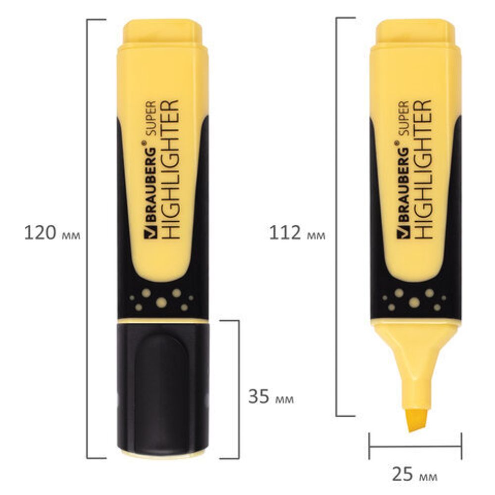 Набор текстовыделителей BRAUBERG 12 шт., АССОРТИ, "SUPER", прорезиненный корпус, линия 1-5 мм, 151758
