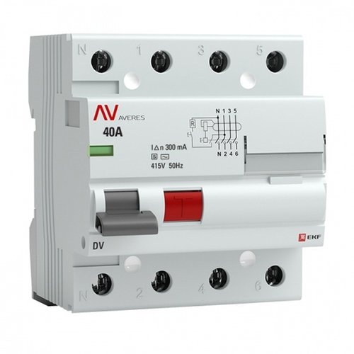 Устройство защитного отключения селективное УЗО AVERES DV 4P 40А 300мА (электромеханическое) АС EKF (ВДТ) rccb-4-40-300-s-av