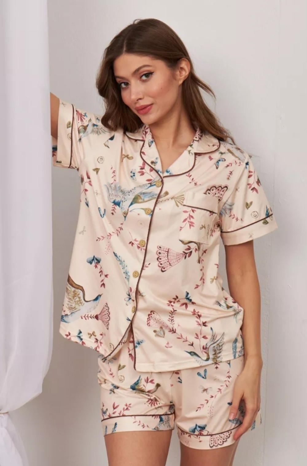 [m]Пижама жен. б/в шорты+рубашка к/р В2322