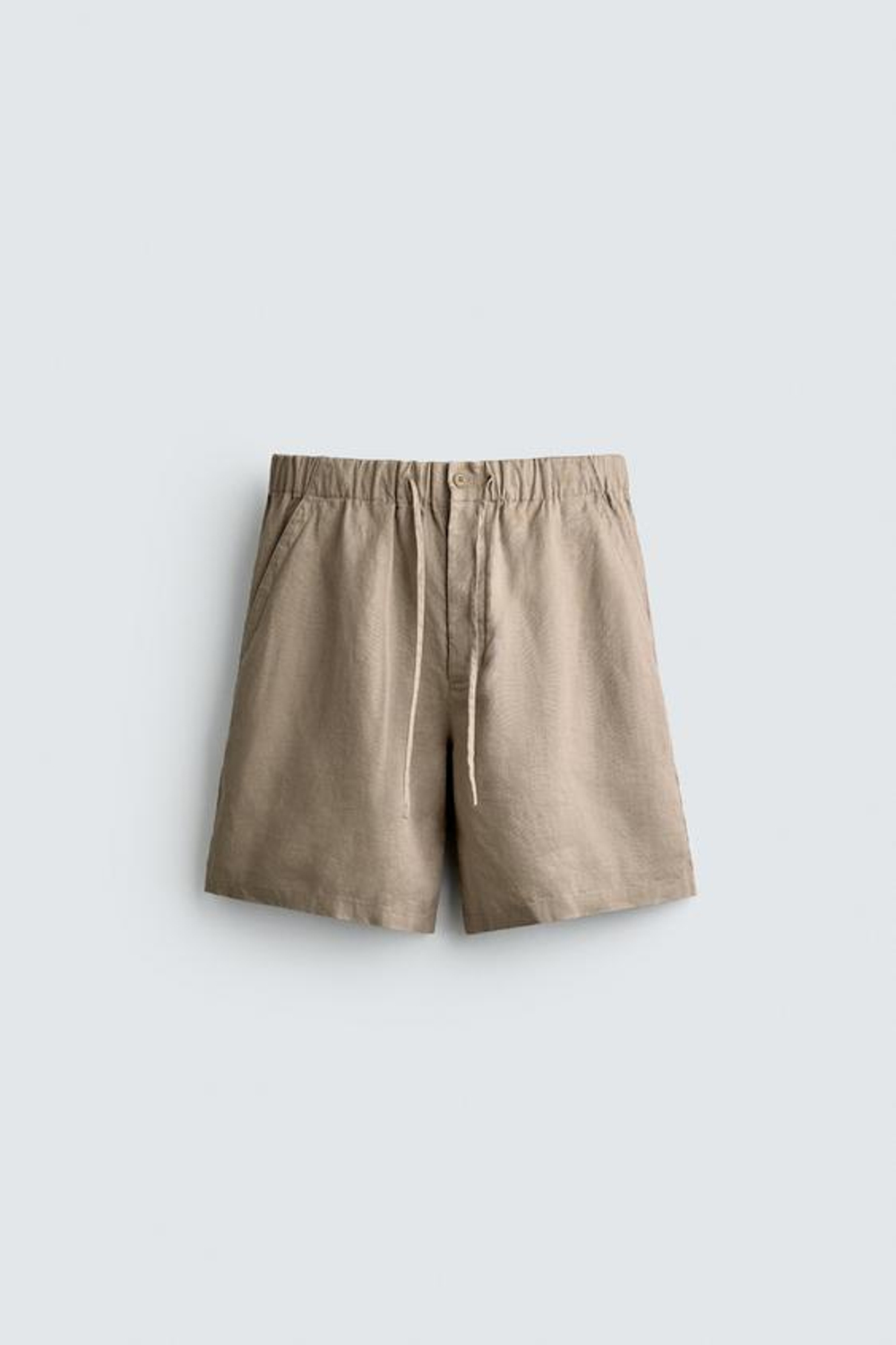 ZARA ШОРТЫ RELAXED FIT ИЗ 100% ЛЬНА, СЕРО-КОРИЧНЕВЫЙ