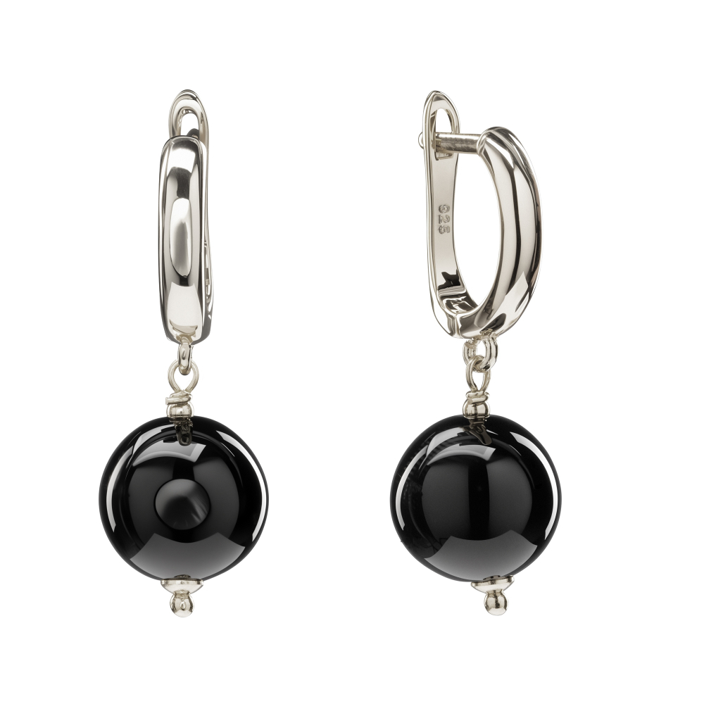 Серьги с шариками из Агата, silver