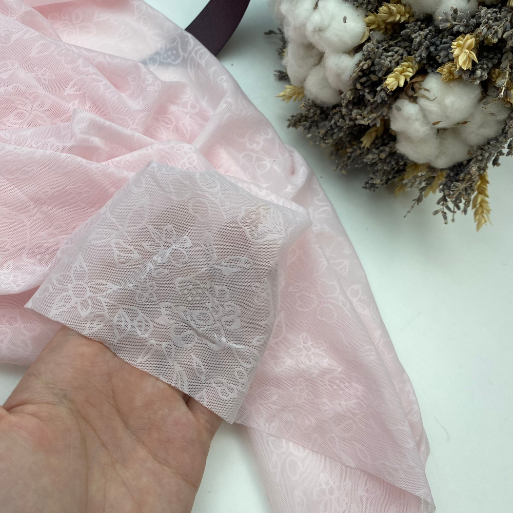 Сетка эластичная нежно-розовая жаккард, цв. 22