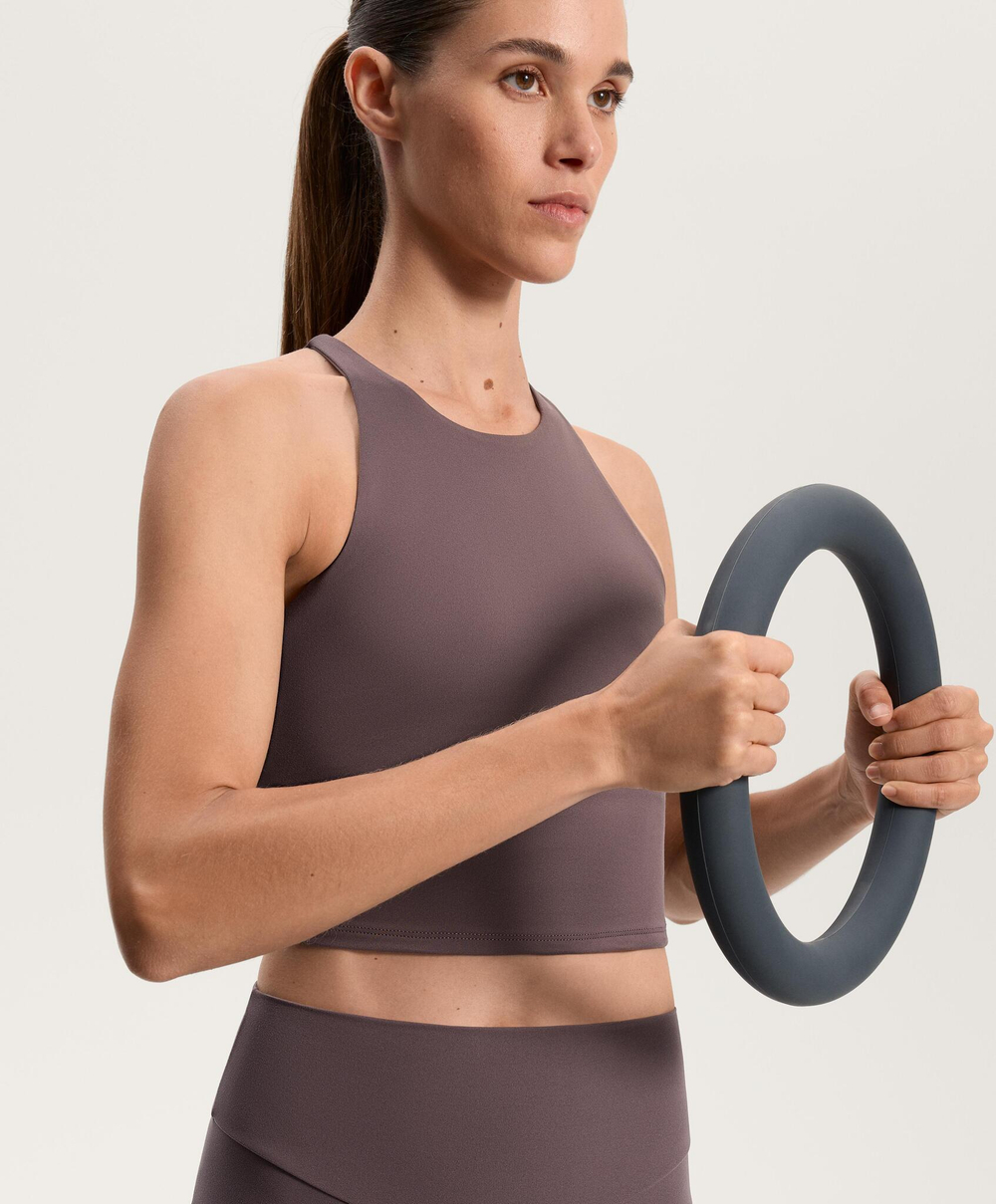 Oysho Майка Comfortlux с чашками и полосками на спине, серо-фиолетовый