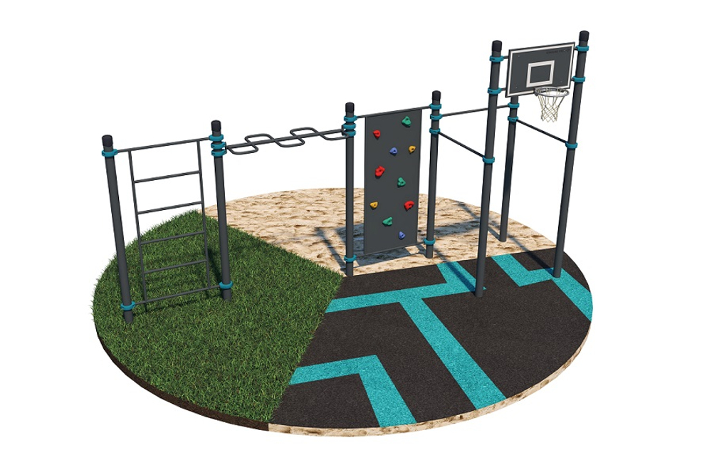 Комплекс со скалодромом и баскетбольным кольцом для взрослых и детей