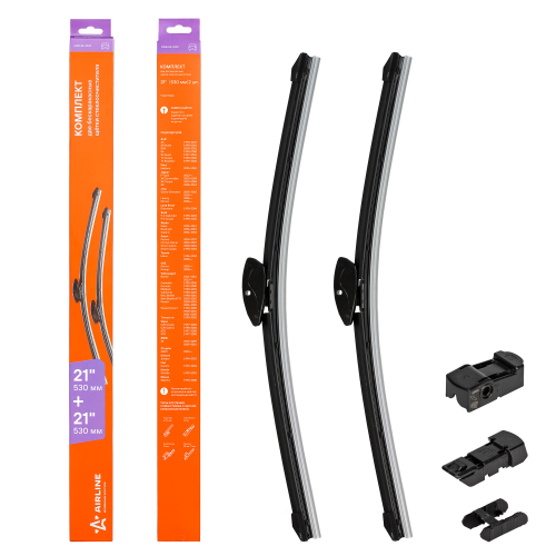Щетка стеклоочистителя бескаркасная Airline 21"/530 + 21"/530мм 4 адптеров УАЗ Patriot, VAG Fabia 06-