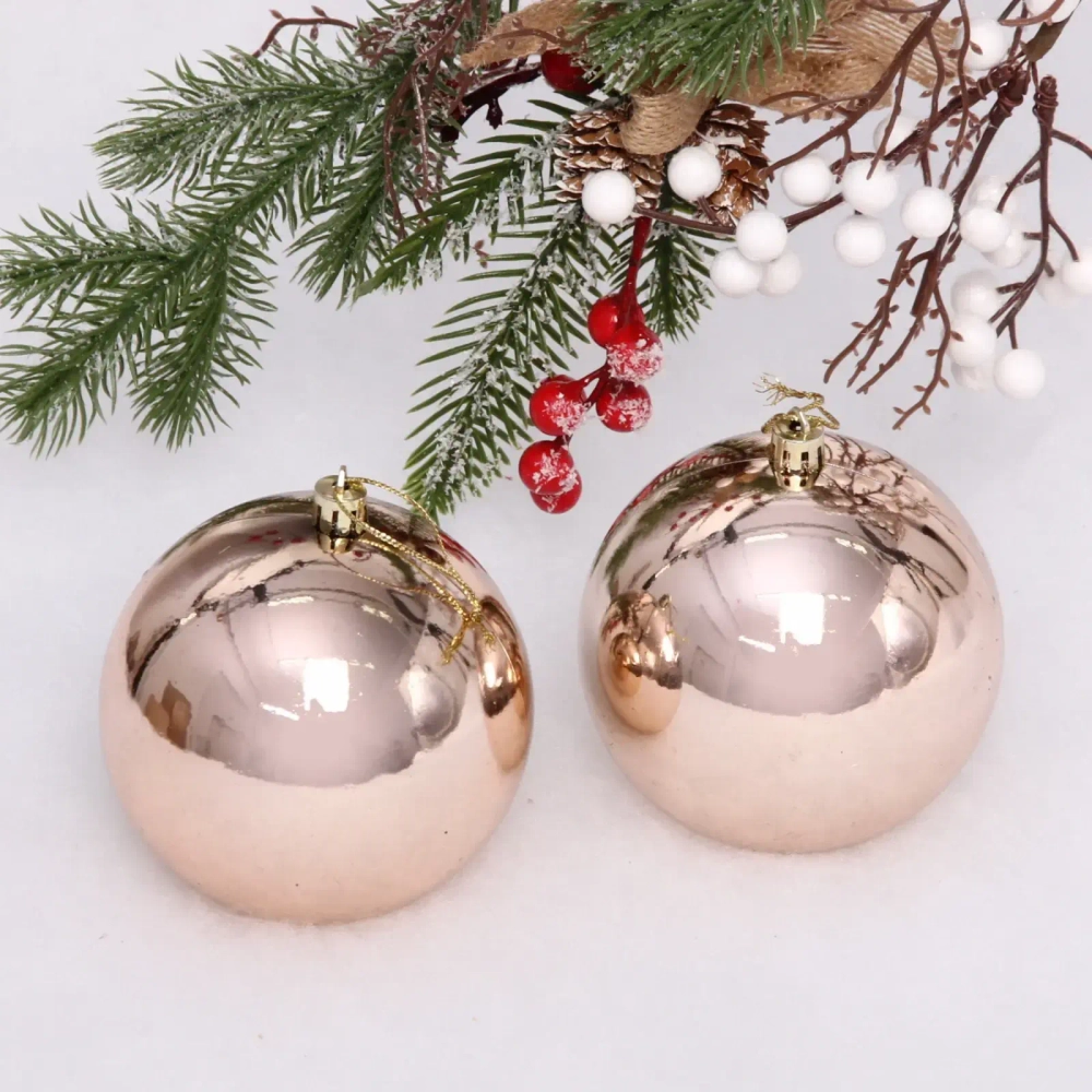 Новогодние шары 10 см (набор 2 шт) «Глянец», шампань