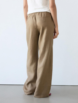 Massimo Dutti Широкие брюки на резинке из 100% льна, светло-зеленый