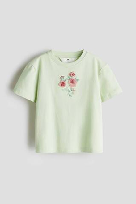 H&M Футболка с контрастными деталями, светло-зеленый