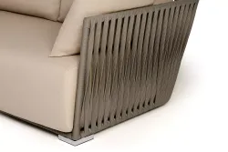 "Форли" диван 2-местный плетеный из роупа, каркас алюминий светло-серый (RAL7035) муар, роуп серо-коричневый 23мм, ткань Mossle бежевая