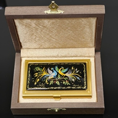 Визитница "Две Жар-птицы" (роспись Палех) желт.