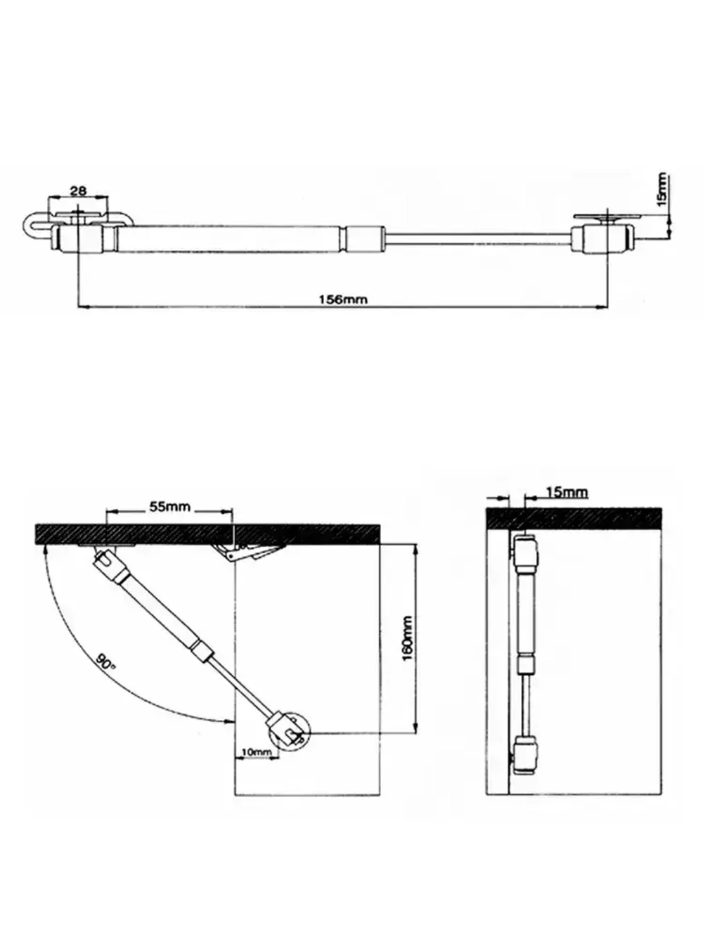 Газлифт мебельный короткий 160 мм усилие 60 N, 2 шт