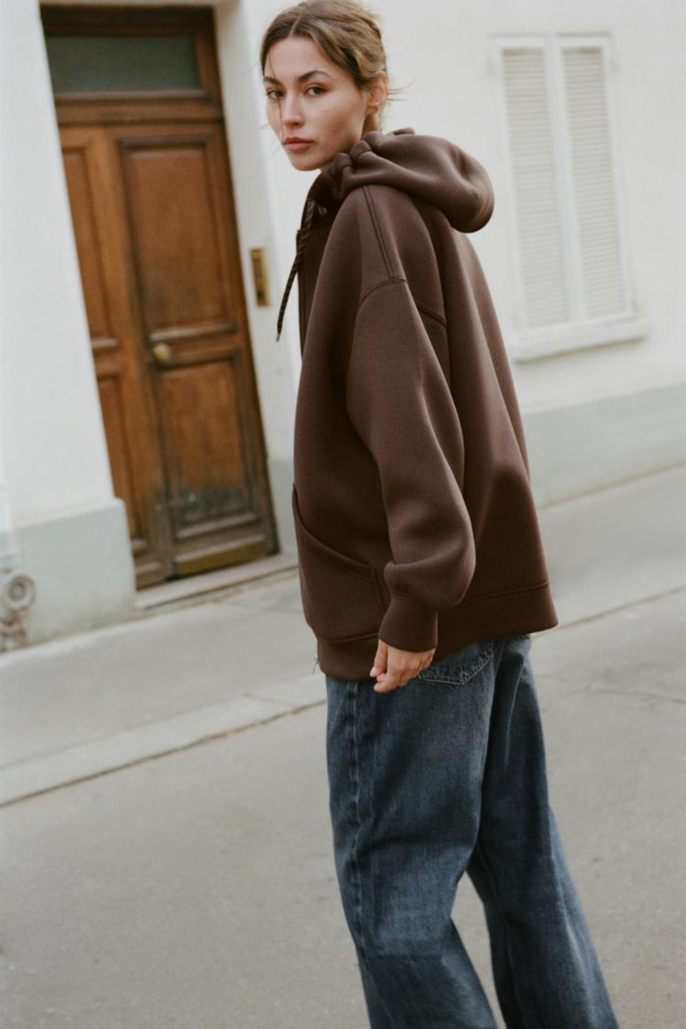 ZARA ХУДИ НА ШНУРКАХ, КОРИЧНЕВЫЙ