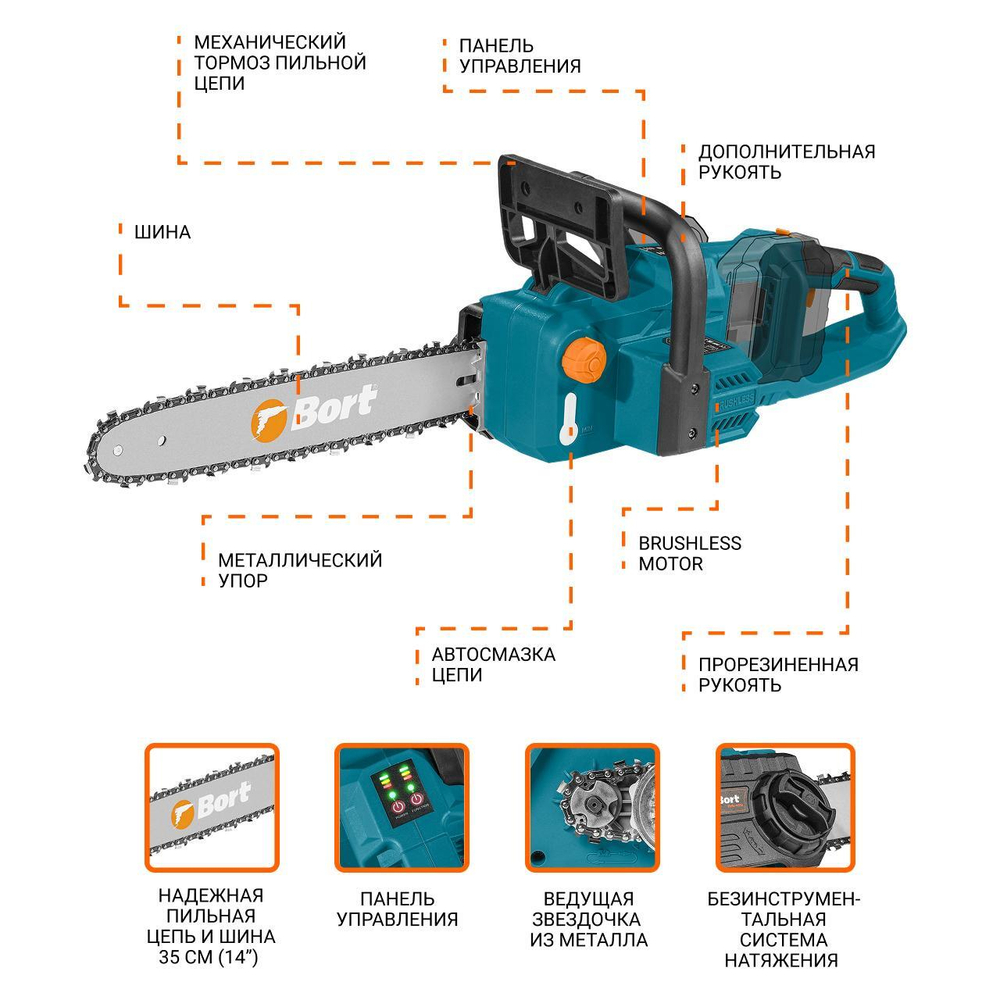 Пила цепная аккумуляторная BORT BKS-4014 (без АКБ и ЗУ)