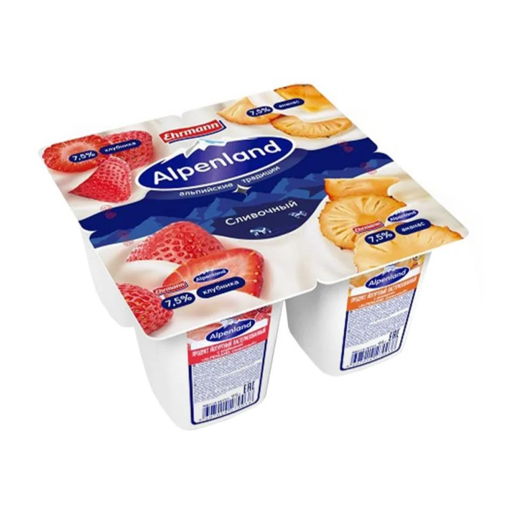 Йогурт Alpenland Клубника/Ананас 7,5% 95 гр