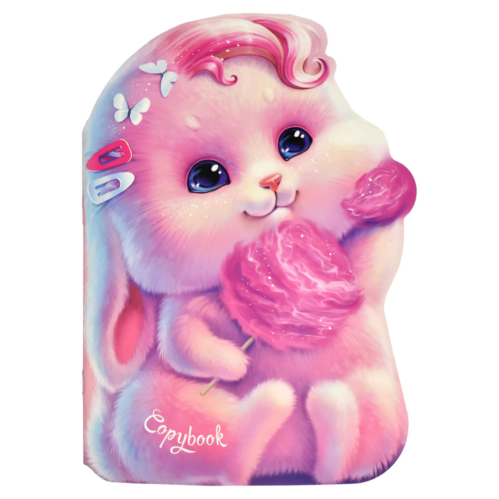 Тетрадь 40л арт. 64824/ЗАЙКА И СЛАДКАЯ ВАТА /180х255 мм, фигурная вырубка, мягкий переплёт (2 скобы). вн.блок - белый офсет, точка. Обложка - мелованный картон 190 г/м²,