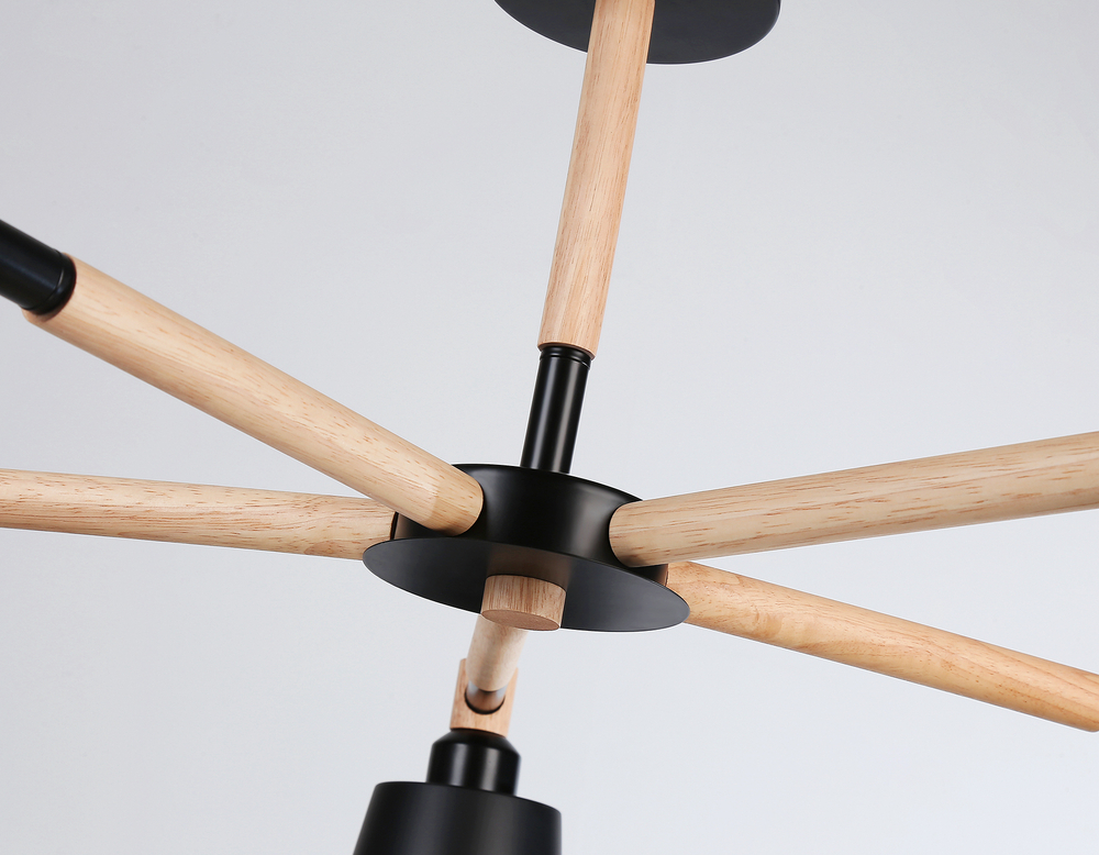 Подвесная люстра TR82211/5 BK/LW черный/светлое дерево E27/5 max 40W D780*430