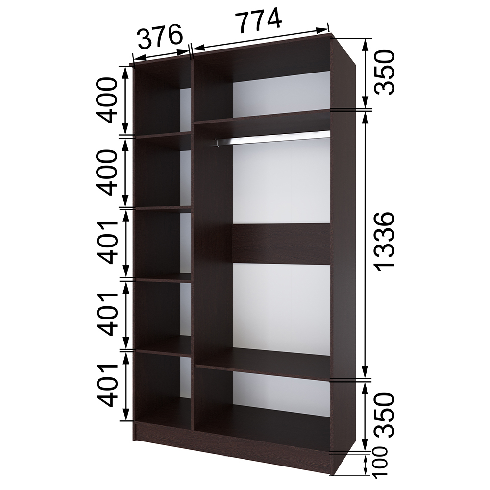 Шкаф Кано КПШ-2, Венге, Дуб крафт золотой